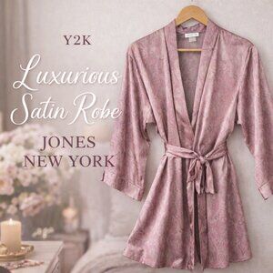 Jones New York Y2K Satin Kimono Robe Mauve Victorian Paisley NWT Size M